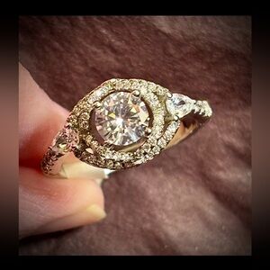 Halo Solitaire Pave Engagement Ring-Ss925 & AAA Cubic Zirconia Stone-Size 9